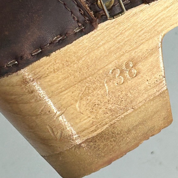 No 6 clog ankle boots size 8 / 38 brown Moto Leather Wood Heel Buckle Swedish - Picture 6 of 14